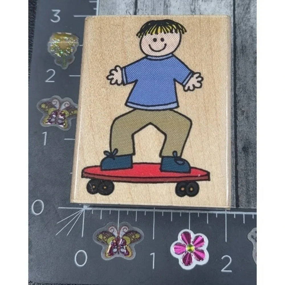 Hero Arts Skateboard Boy E1926 2000 Rubber Stamp Wood #G48